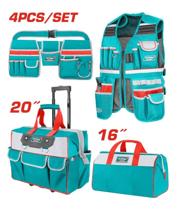 KIT DE CHALECO, MALETÍN, BOLSO Y CINTURON P/ HERRAMIENTAS